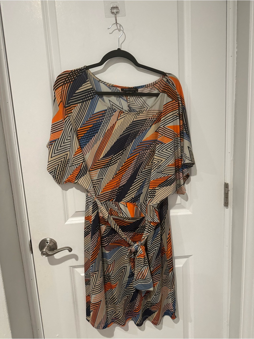 BCBGMaxAzria Orange & Navy Geometric Midi Dress